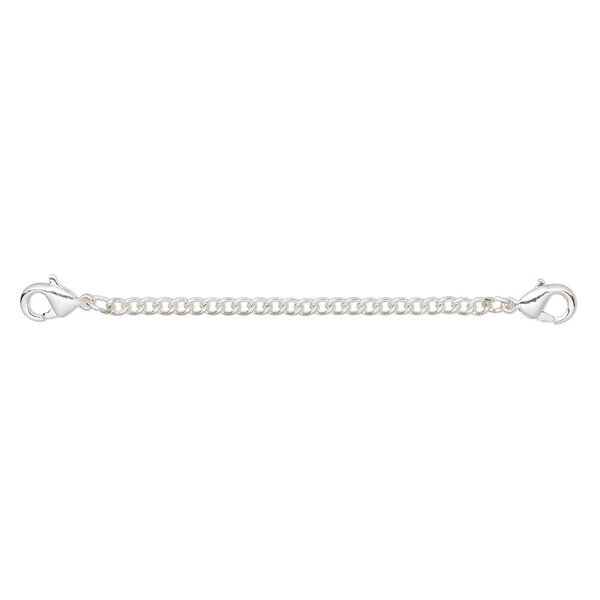 Extender chain, silver-plated brass and steel, 2.4mm curb, 2 inches with (2) lobster claw clasps. Sold per pkg of 2. image number 0