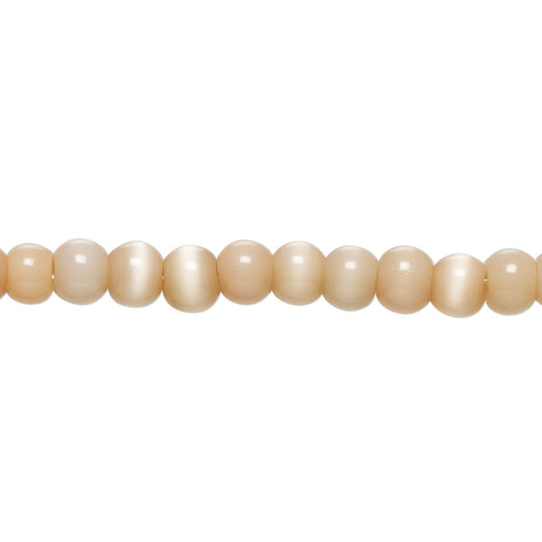 Bead, cat's eye glass (fiber optic glass), light tan, 4-6mm round. Sold per 14-inch strand, approximately 90 beads. image number 0