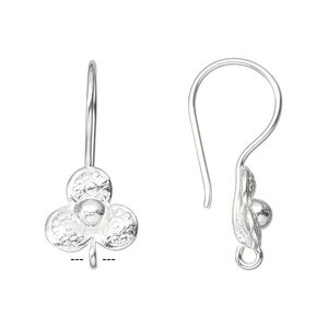 Ear wire 1pkg2 Hill Tribes fine silver, 27x11mm 3-petal flower / open loop, 1 pair