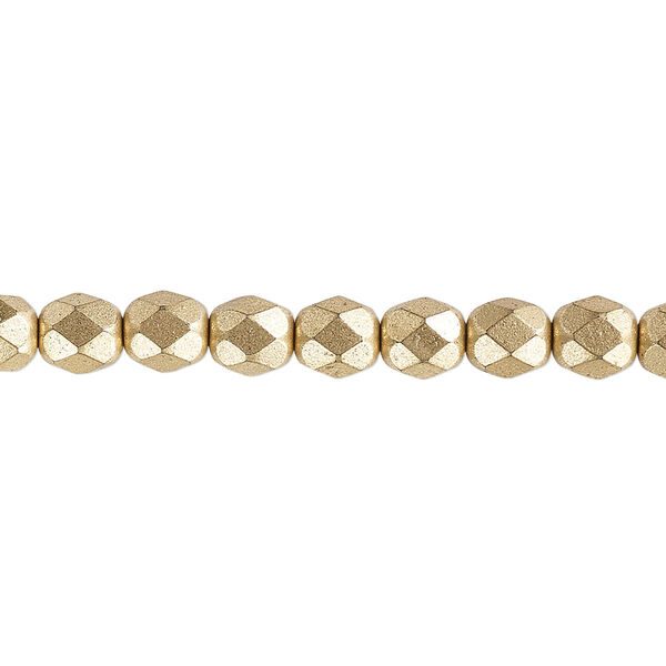 Bead, Czech fire-polished glass, opaque satin gold, 6mm faceted round. Sold per pkg of 1,200 (1 mass). image number 0