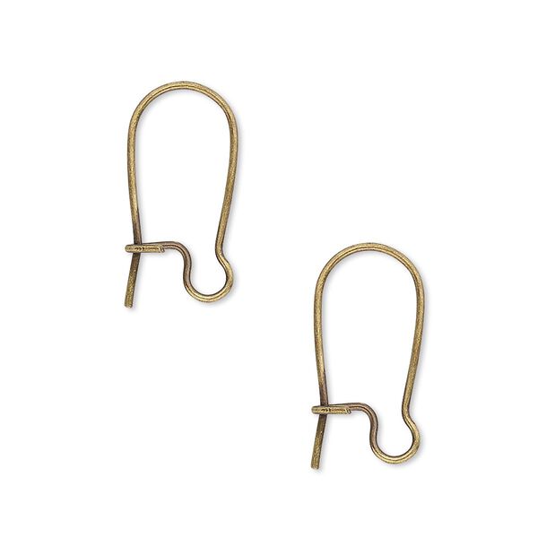 Ear wire, antique gold-plated brass, 18mm kidney with open loop, 21 gauge. Sold per pkg of 250 pairs. image number 0