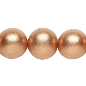 Bead, painted Taiwanese cheesewood (coated), metallic copper, 15-16mm round. Sold per 15-1/2" to 16" strand.