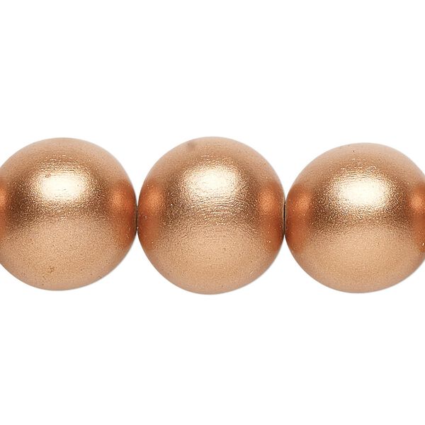 Bead, painted Taiwanese cheesewood (coated), metallic copper, 15-16mm round. Sold per 15-1/2" to 16" strand. image number 0