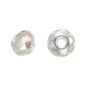 Bead 10pk 32 facets clear AB silver plate, Celestial Crystal® Dione® 14x9mm rondelle