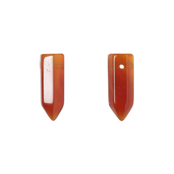 Bead, red agate (dyed / heated), 16x5mm-19x6mm hand-cut top-drilled point, B grade, Mohs hardness 6-1/2 to 7. Sold per pkg of 2. image number 0