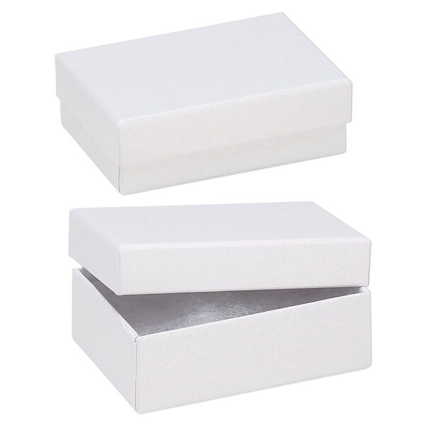 Box, paper, "cotton"-filled, white, 3-1/4 x 2-1/4 x 1-inch textured rectangle. Sold per pkg of 10. image number 0