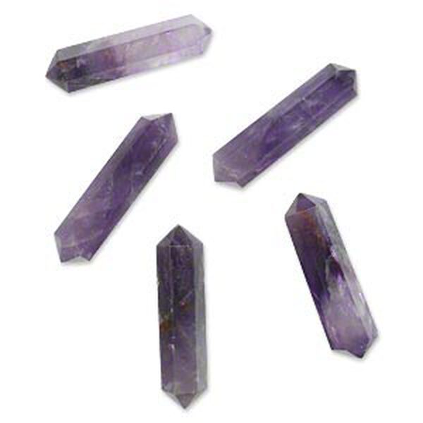 Component, amethyst (natural), 23x4mm-28x7mm hand-cut double-terminated undrilled point, C grade, Mohs hardness 7. Sold per pkg of 5. image number 0