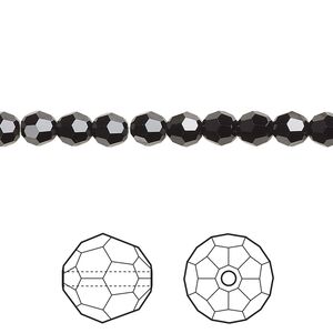 Bead 12pk jet, Crystal Passions® 5mm round 5000