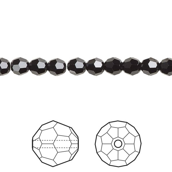 Bead 12pk jet, Crystal Passions® 5mm round 5000 image number 0