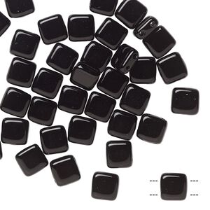 Bead, Preciosa, Czech pressed glass, jet, 6x6mm flat square with (2) 0.7mm holes. Sold per pkg of 40.