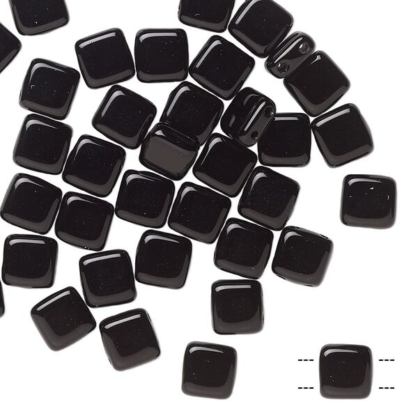 Bead, Preciosa, Czech pressed glass, jet, 6x6mm flat square with (2) 0.7mm holes. Sold per pkg of 40. image number 0