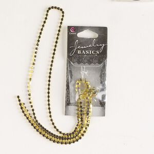 Cupchain, gold-finished brass and glass, black, 2mm wide, 24 inches with (8) connectors. Sold individually.