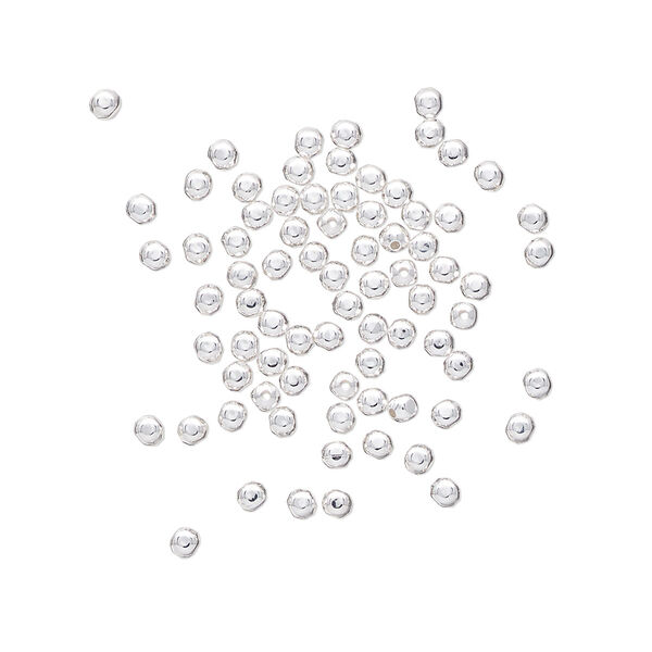 Bead, silver-plated brass, 2mm square round. Sold per pkg of 100. image number 0