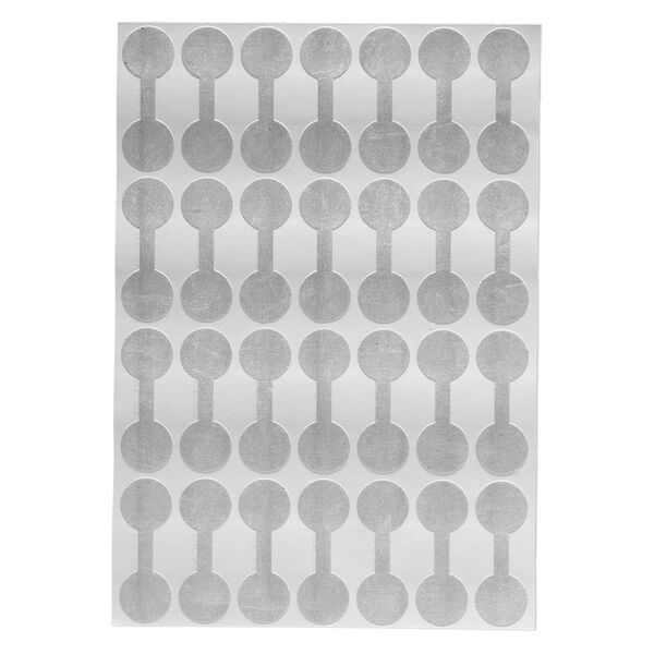 Jewelry tag, Shark-Skin®, Tyvek®, polyethylene, silver, 7/16 inch round, 1-3/8 inches unfolded. Sold per pkg of 1,000. image number 0