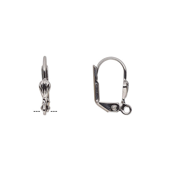 Ear wire, gunmetal-plated brass, 15mm leverback with 6x3mm shell and open loop. Sold per pkg of 5 pairs. image number 0