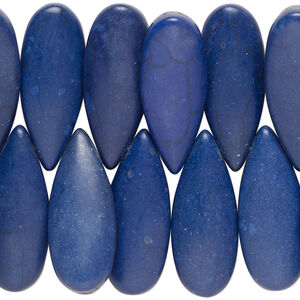 Bead, "howlite" (resin) (imitation) 1pkg1, dark blue, 24x9mm-25x10mm top-drilled puffed teardrop bead, 15 inches.