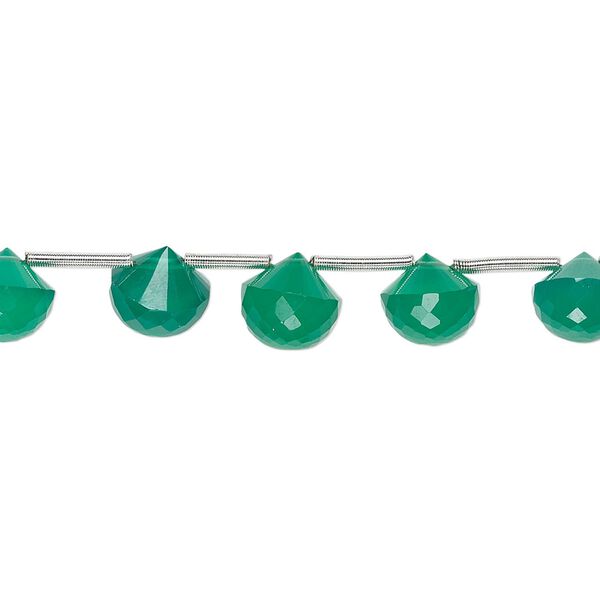 Green onyx 1pkg5, hand-cut top-drilled faceted teardrop bead 7x7mm-8x8mm image number 0