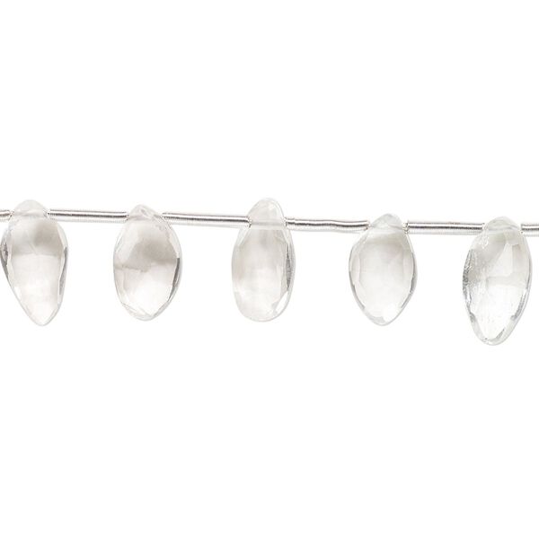 White topaz 1pkg20, hand-cut top-drilled faceted puffed marquise bead 8x5mm-11x6mm image number 0