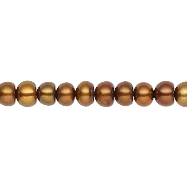 Pearl, cultured freshwater (dyed), antique copper, 5-6mm button, C grade, Mohs hardness 2-1/2 to 4. Sold per 16-inch strand. image number 0