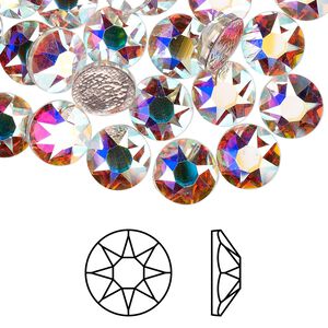 Flat back 12pk crystal AB foil back, Crystal Passions® hotfix rhinestone 8.412-8.672mm rose round SS40 2078HF