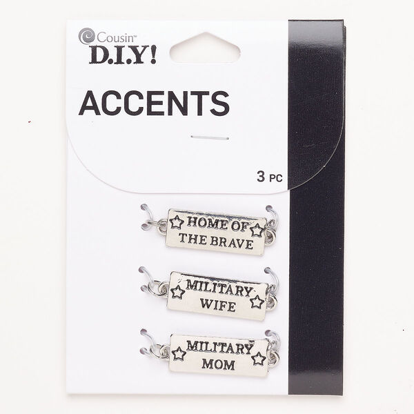 Link assortment brass enamel 3pk 25x10mm rectangle, antique silver finish black image number 0