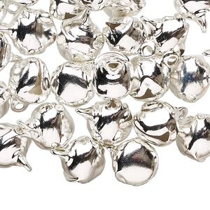 Bell, silver-plated steel, 10mm round. Sold per pkg of 100.