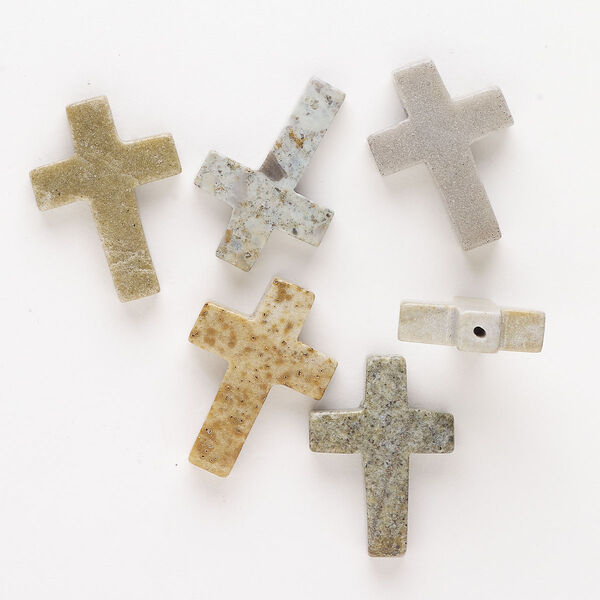 Feldspar 1pkg6, half-drilled cross drop natural B grade, 22x15mm-25x18mm image number 0