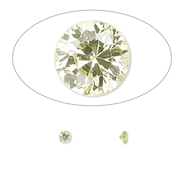 Gem, cubic zirconia, peridot green, 3mm faceted round, Mohs hardness 8-1/2. Sold per pkg of 5. image number 0