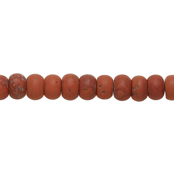Bead, red jasper (natural), matte, 6x4mm-7x4mm rondelle, B- grade, Mohs hardness 6-1/2 to 7. Sold per 8-inch strand, approximately 45-50 beads. image number 0