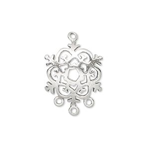 Drop, sterling silver, 18x17mm snowflake with 3 loops. Sold individually.
