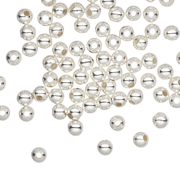 Bead, silver-plated steel, 4mm round. Sold per pkg of 100. image number 0