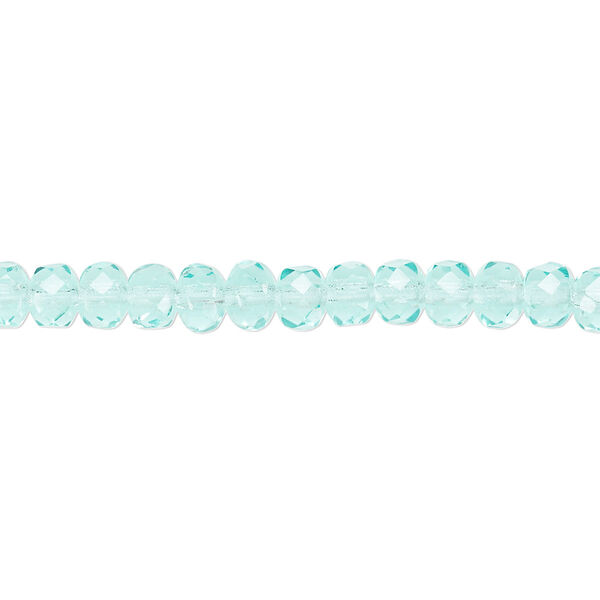 Bead, Czech fire-polished glass, light aqua, 5x4mm faceted rondelle. Sold per 15-1/2" to 16" strand. image number 0