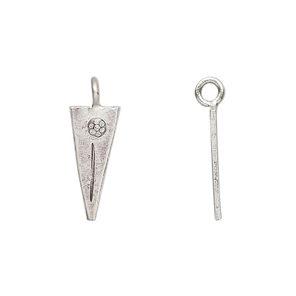 Drop, Hill Tribes, antiqued sterling silver, 17x7mm floral triangle. Sold per pkg of 4. image number 0