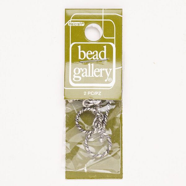 Clasp toggle 1pkg2 "pewter" (zinc alloy), 13mm twisted round, antique silver-finished 1-strand image number 0