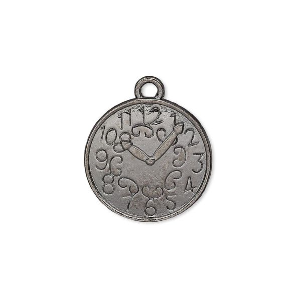 Charm, gunmetal-plated "pewter" (zinc-based alloy), 18.5mm single-sided domed clock face. Sold per pkg of 10. image number 0