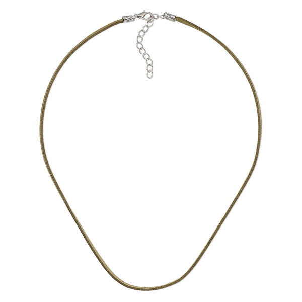 Necklace cord, faux suede with imitation rhodium-finished steel and "pewter" (zinc-based alloy), green, 3mm wide, 18 inches with 2-inch extender chain and lobster claw clasp. Sold per pkg of 10. image number 0