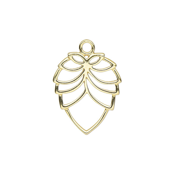 Charm, gold-finished sterling silver, 21x17mm single-sided leaf with open design. Sold individually. image number 0