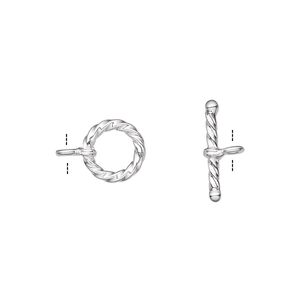 Clasp toggle 1pkg2 sterling silver, 9.5mm round, 1-strand