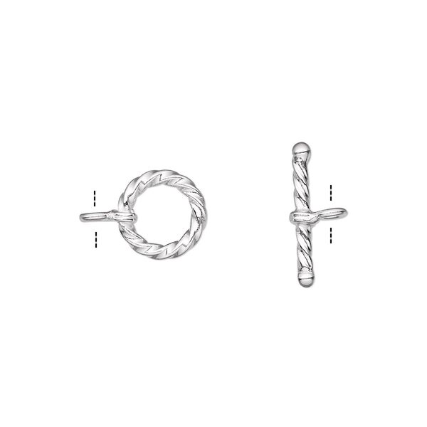 Clasp toggle 1pkg2 sterling silver, 9.5mm round, 1-strand image number 0