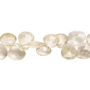 Lemon quartz 1pkg1, hand-cut top-drilled faceted puffed teardrop bead 9 inch 8x7mm-9x9mm