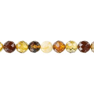 Amber 1pkg1, faceted round bead 15.5-16 inch 6mm