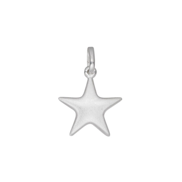 Charm, sterling silver, 15x14mm satin flat star. Sold individually. image number 0