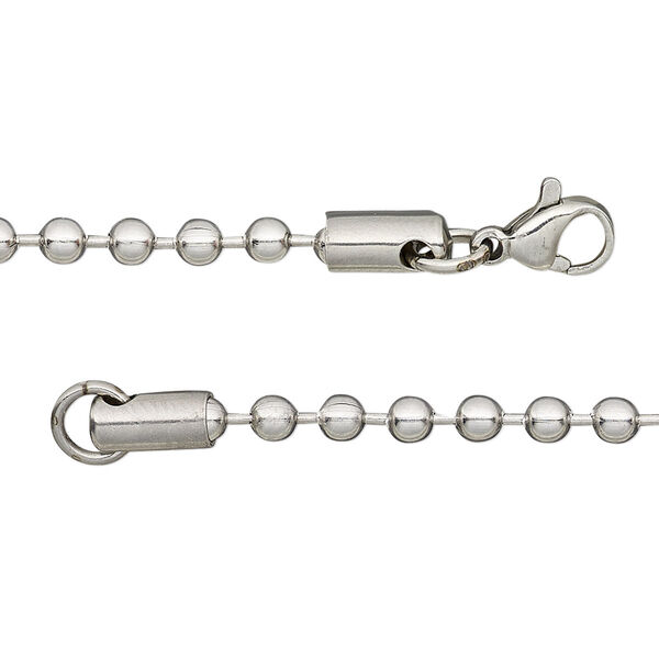 Chain, stainless steel, 3.2mm ball, 20 inches with lobster claw clasp. Sold per pkg of 2. image number 0