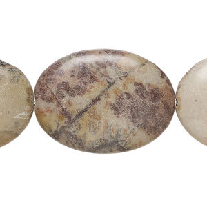 Crazy Horse&trade; stone 1pkg1, puffed oval bead natural, 15 inch 30x21mm-30x22mm (calcite / limestone)