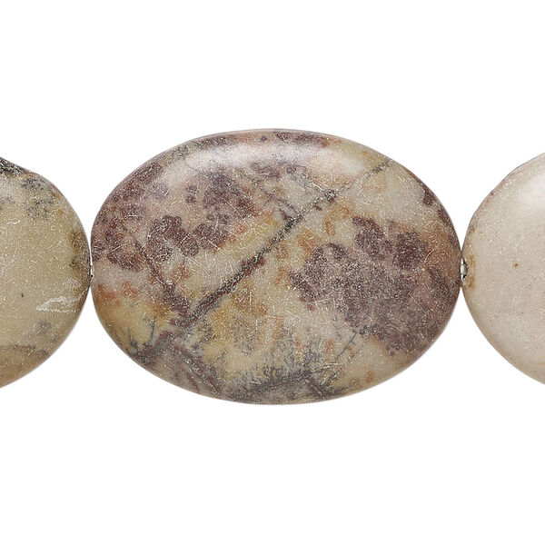 Crazy Horse&trade; stone 1pkg1, puffed oval bead natural, 15 inch 30x21mm-30x22mm (calcite / limestone) image number 0