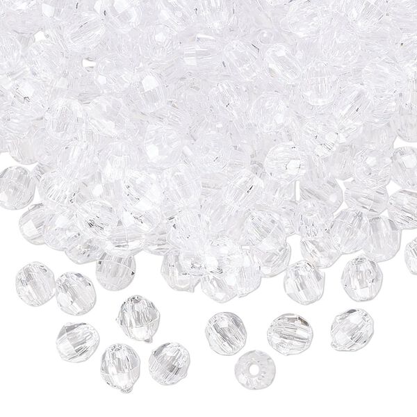 Bead, acrylic, transparent clear, 4mm faceted round. Sold per 50-gram pkg image number 0