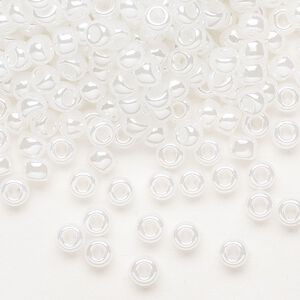 Seed bead, Miyuki, glass, pkg/25g, #6 rocaille, translucent luster white (RR-511).