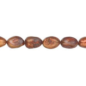 Freshwater pearl 1pkg1, rice, 15 inch bright copper 6-7mm cultured