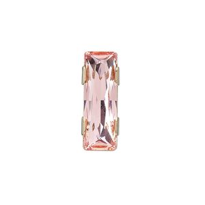 Spacer bar, crystal and gold-plated brass, Crystal Passions®, light rose, 21x8mm 2-strand rectangle (11004), fits up to 8mm bead. Sold individually.