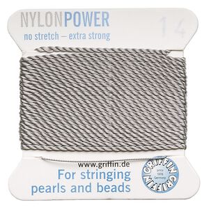 Thread, Griffin, nylon, grey, size #14. Sold per 2-meter card (approximately 78 inches).